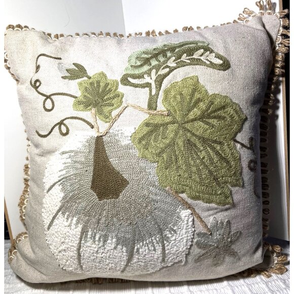 Embroidered Pier 1 Imports Fall Pillow With Leaf Design & Fringe - Picture 3 of 4